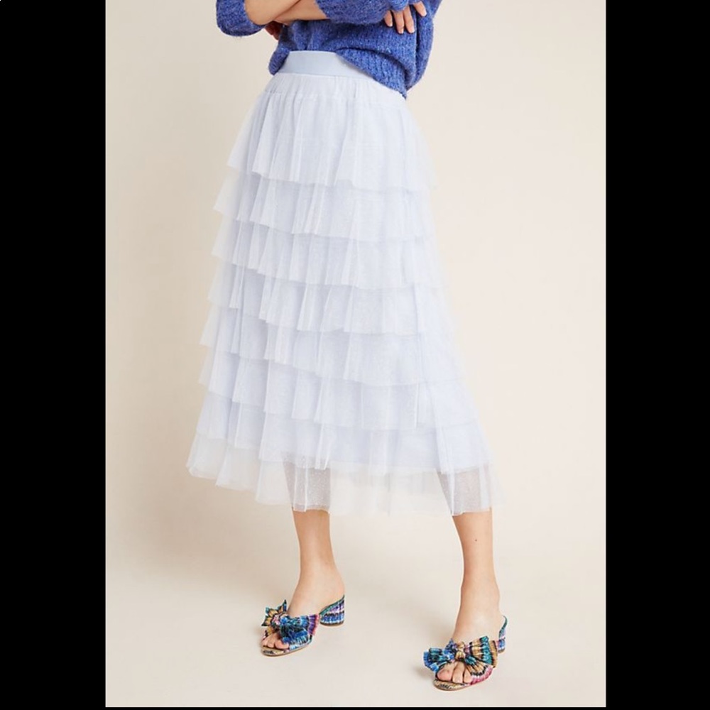 Anthropologie tiered tulle midi skirt